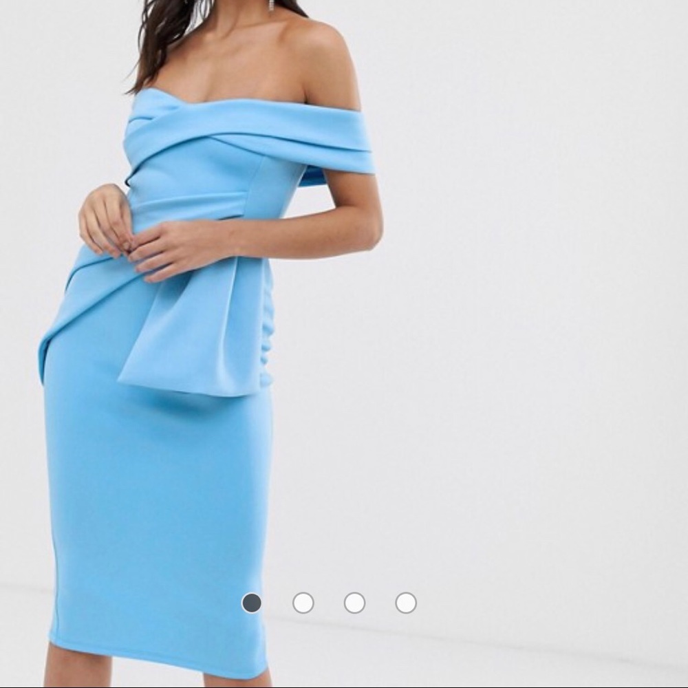 ASOS Off-Shoulder Sky Blue Peplum Pencil Dress